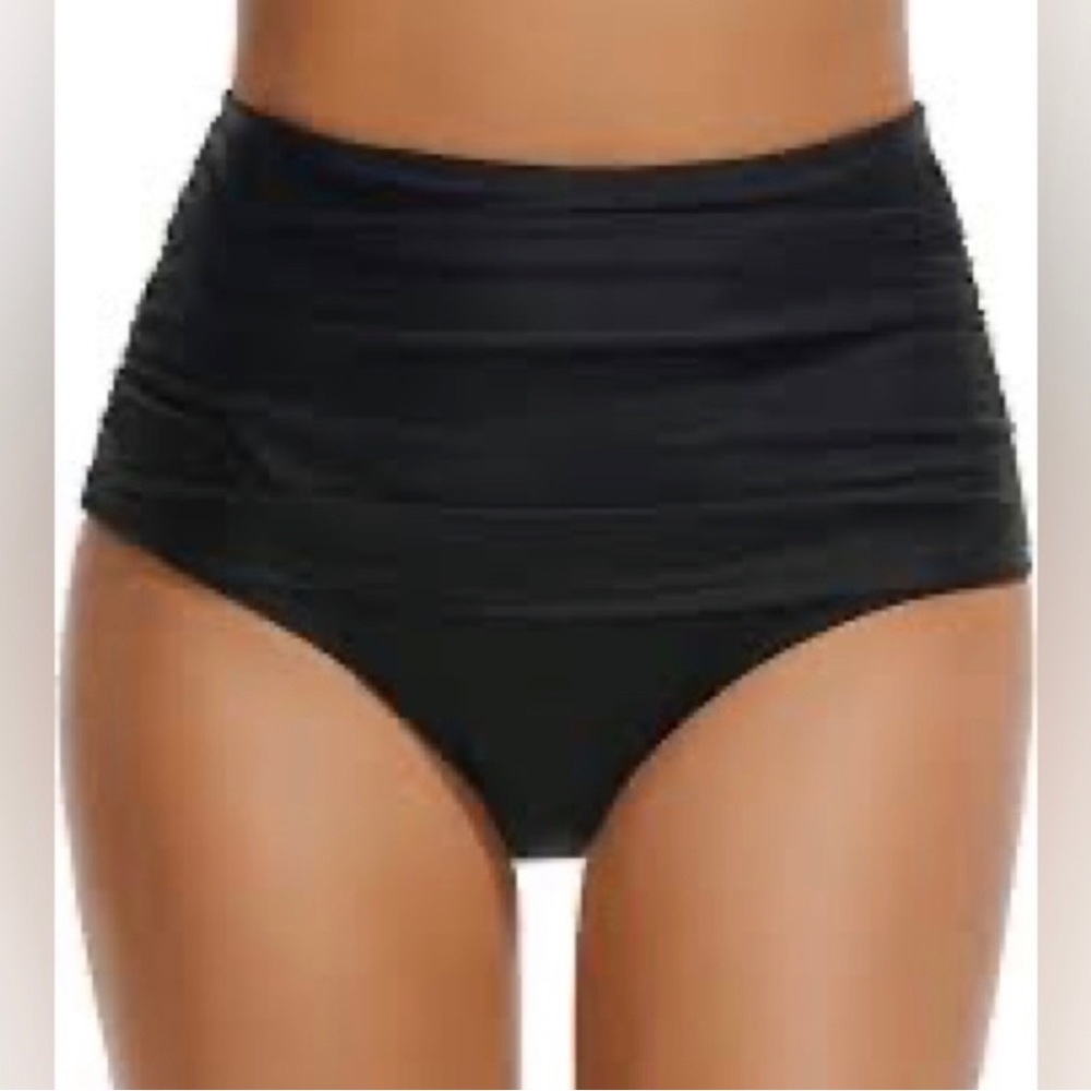 NWT Marinavida High Waisted Shirred Black Bikini Bottoms Sizes L